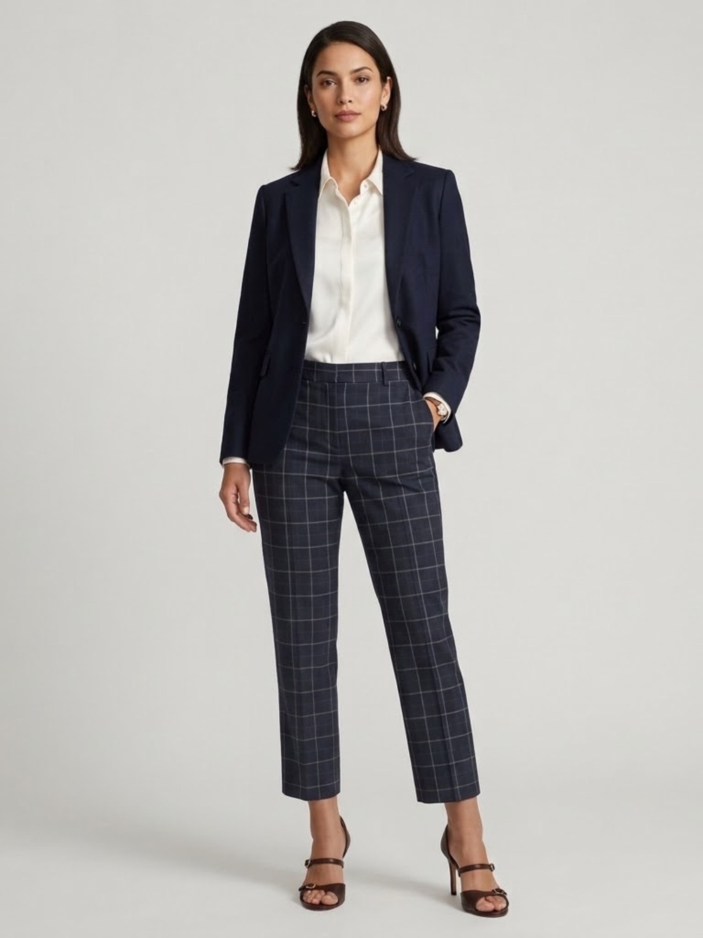 Banana Republic Avery Navy Windowpane Cropped Ankle Pants Size 8